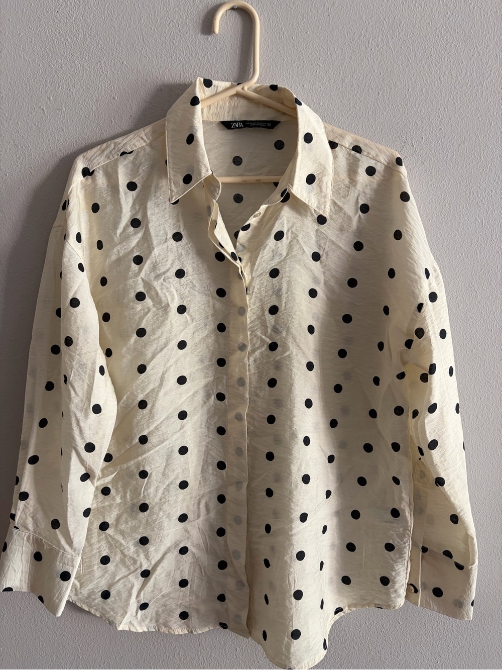 Zara Cream Blouse with Black Polka Dots